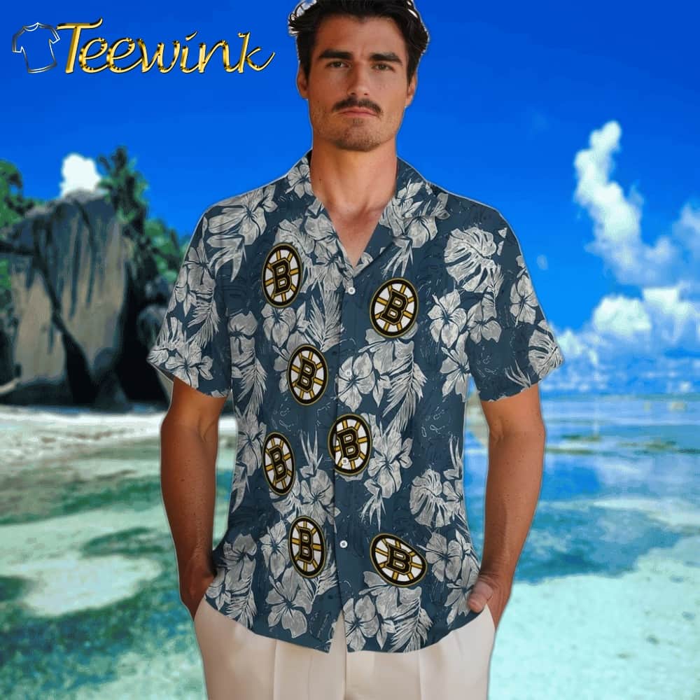 Boston Bruins Hawaiian Shirt – Hibiscus Flowers image 2 Boston Bruins Hawaiian Shirt – Hibiscus Flowers image 2