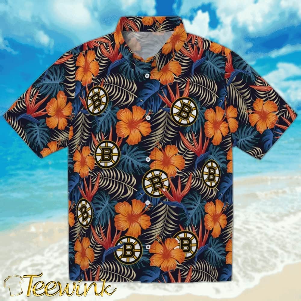 Boston Bruins Hawaiian Shirt – Hibiscus Foliage