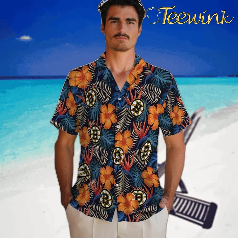 Boston Bruins Hawaiian Shirt – Hibiscus Foliage image 2 Boston Bruins Hawaiian Shirt – Hibiscus Foliage image 2