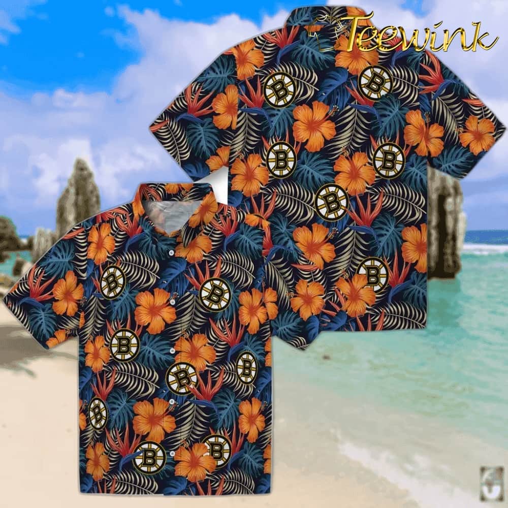 Boston Bruins Hawaiian Shirt – Hibiscus Foliage image 3 Boston Bruins Hawaiian Shirt – Hibiscus Foliage image 3