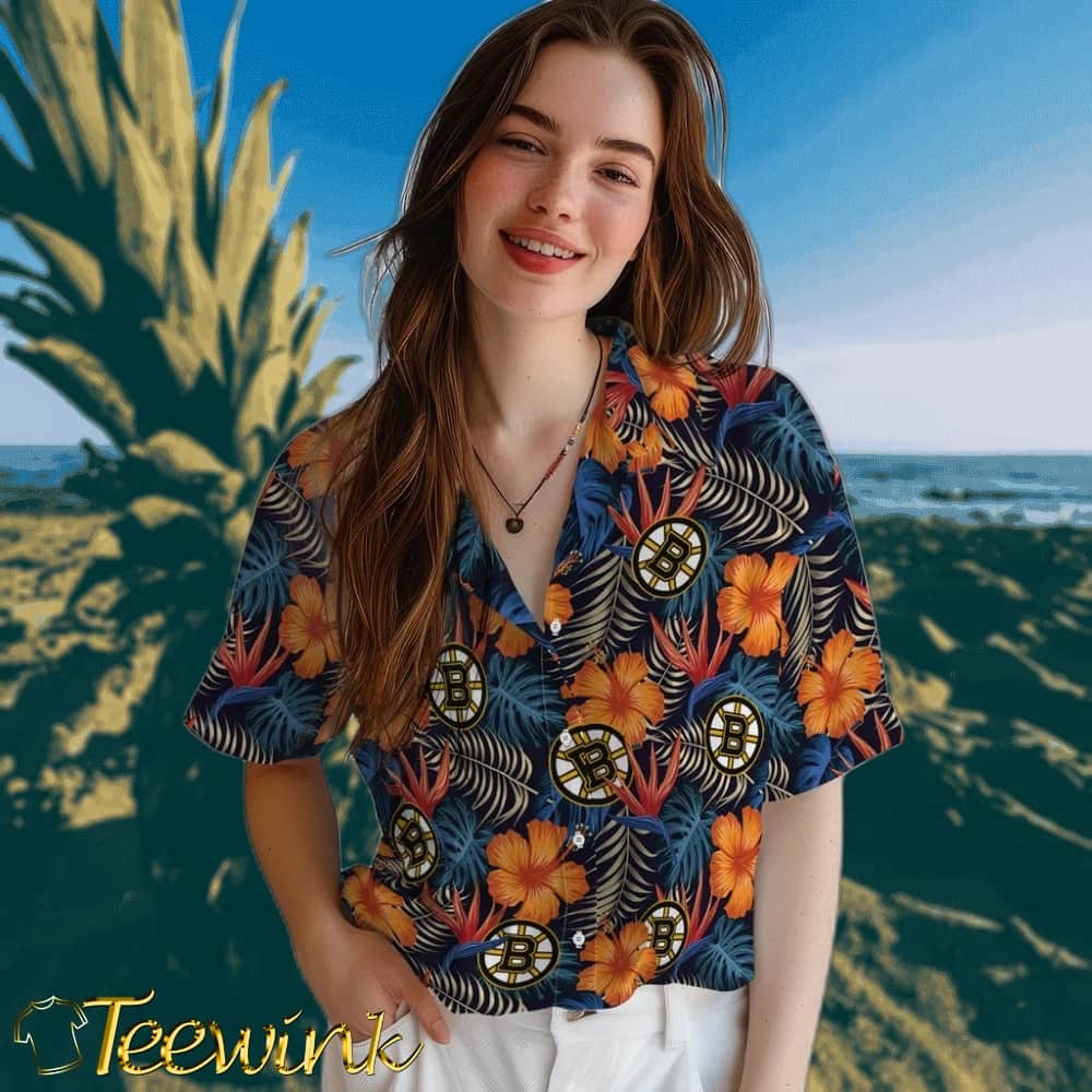 Boston Bruins Hawaiian Shirt – Hibiscus Foliage image 4 Boston Bruins Hawaiian Shirt – Hibiscus Foliage image 4