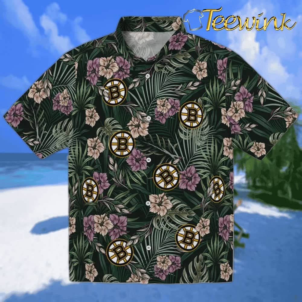 Boston Bruins Hawaiian Shirt – Hibiscus Leaves Pattern