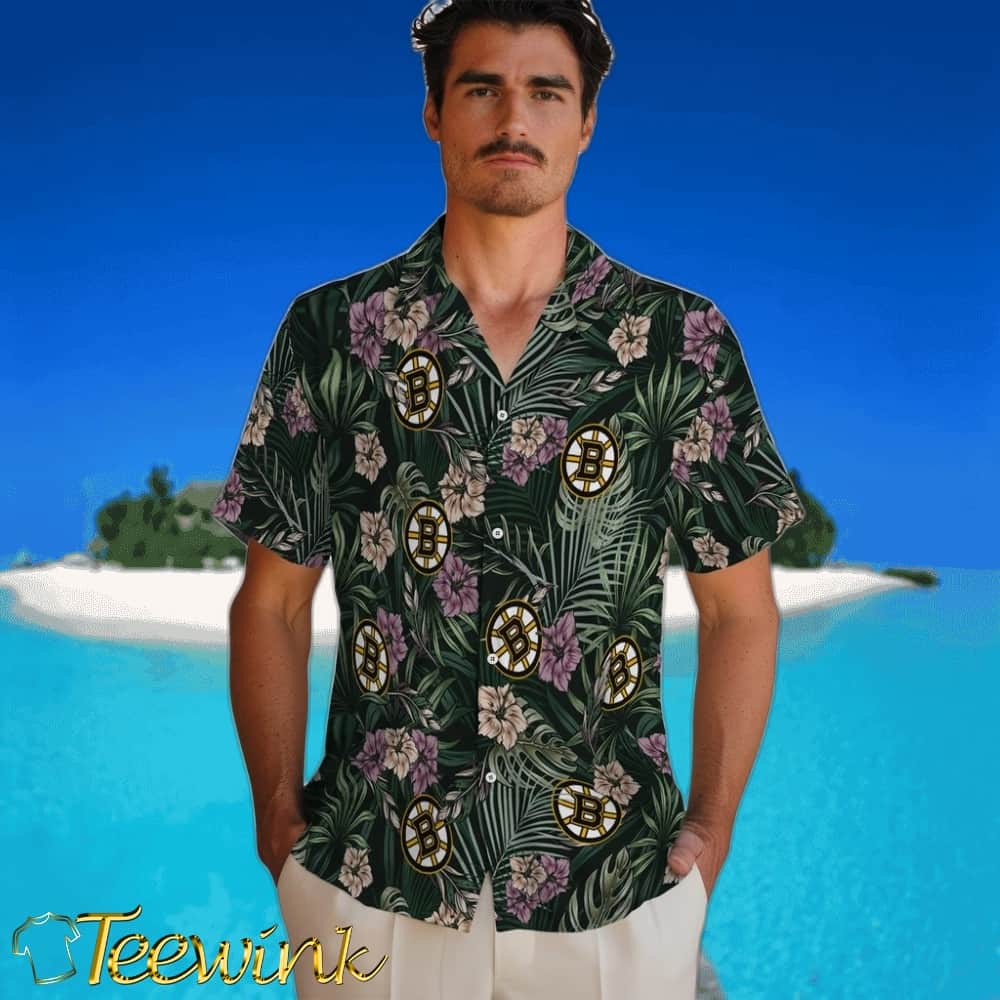 Boston Bruins Hawaiian Shirt – Hibiscus Leaves Pattern image 2 Boston Bruins Hawaiian Shirt – Hibiscus Leaves Pattern image 2