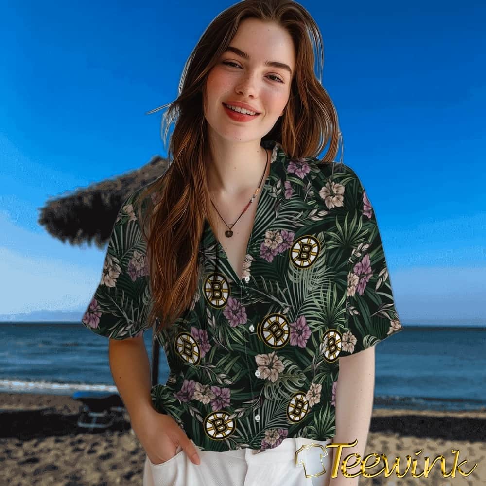 Boston Bruins Hawaiian Shirt – Hibiscus Leaves Pattern image 4 Boston Bruins Hawaiian Shirt – Hibiscus Leaves Pattern image 4