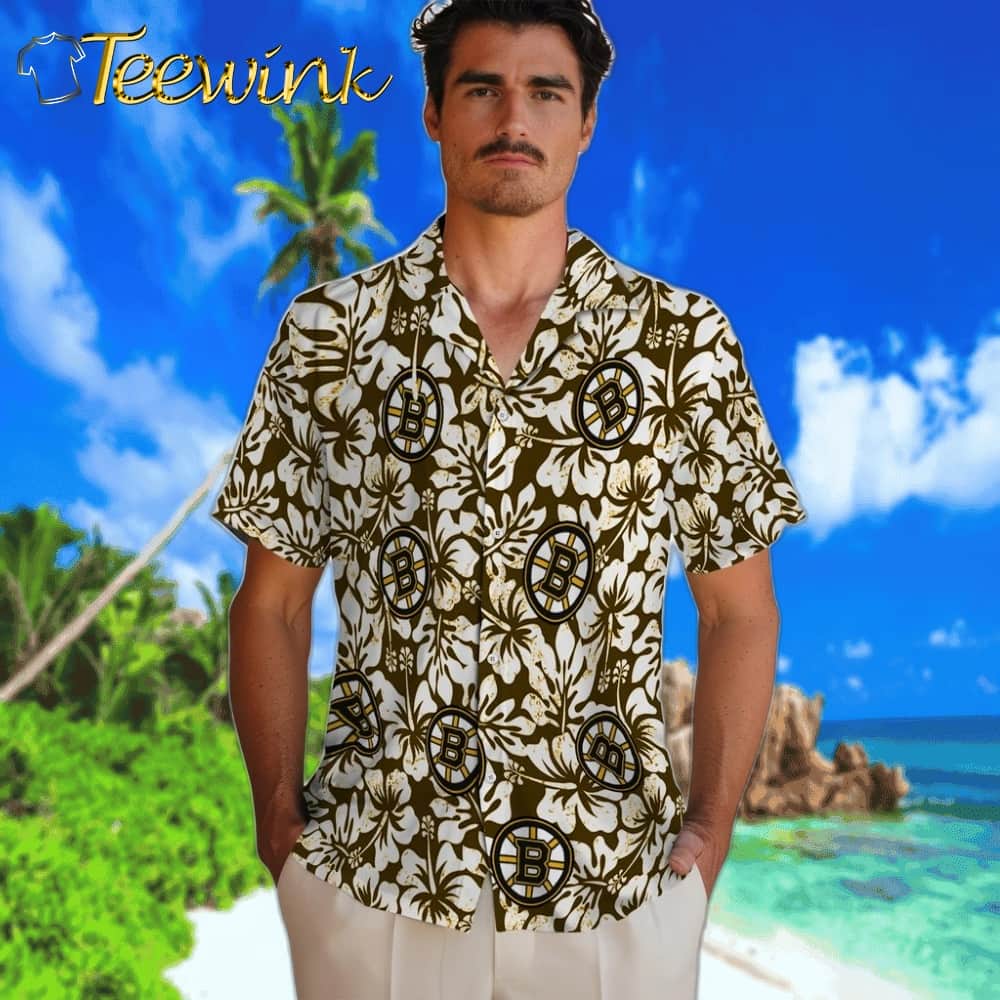 Boston Bruins Hawaiian Shirt – Hibiscus Motif image 2 Boston Bruins Hawaiian Shirt – Hibiscus Motif image 2