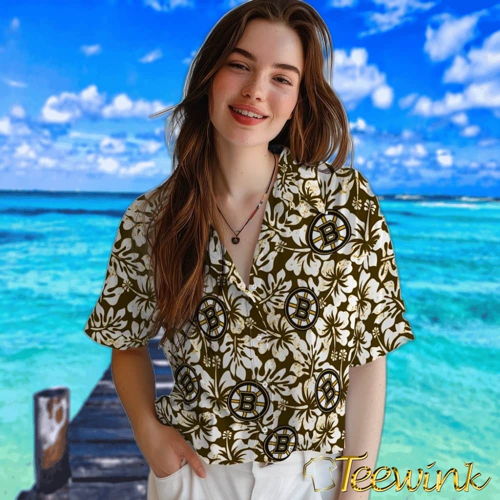 Boston Bruins Hawaiian Shirt – Hibiscus Motif image 4 Boston Bruins Hawaiian Shirt – Hibiscus Motif image 4