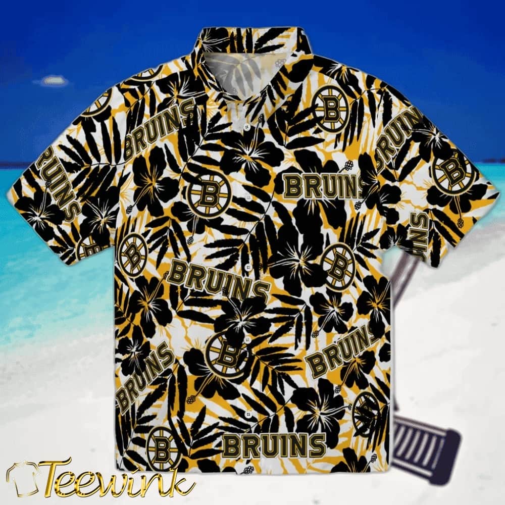 Boston Bruins Hawaiian Shirt – Hibiscus Overlay
