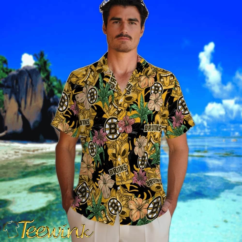 Boston Bruins Hawaiian Shirt – Hibiscus Tiki Jungle image 2 Boston Bruins Hawaiian Shirt – Hibiscus Tiki Jungle image 2