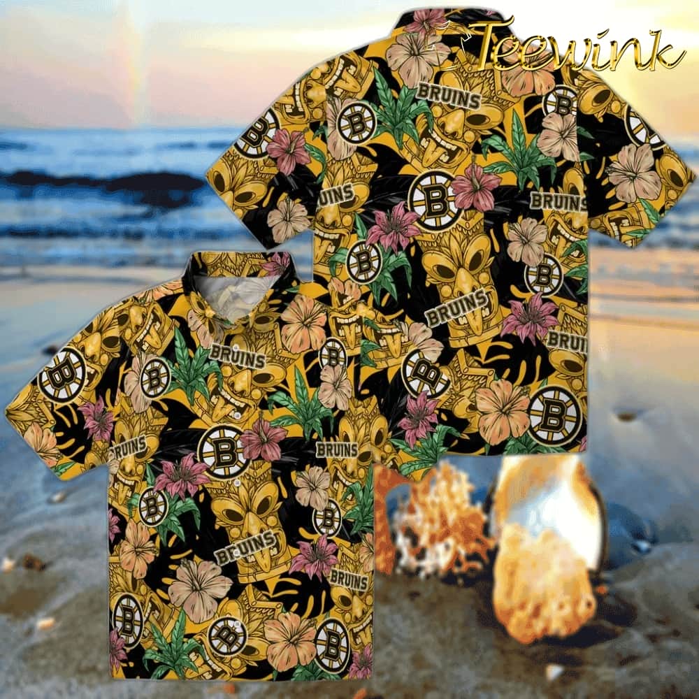 Boston Bruins Hawaiian Shirt – Hibiscus Tiki Jungle image 3 Boston Bruins Hawaiian Shirt – Hibiscus Tiki Jungle image 3