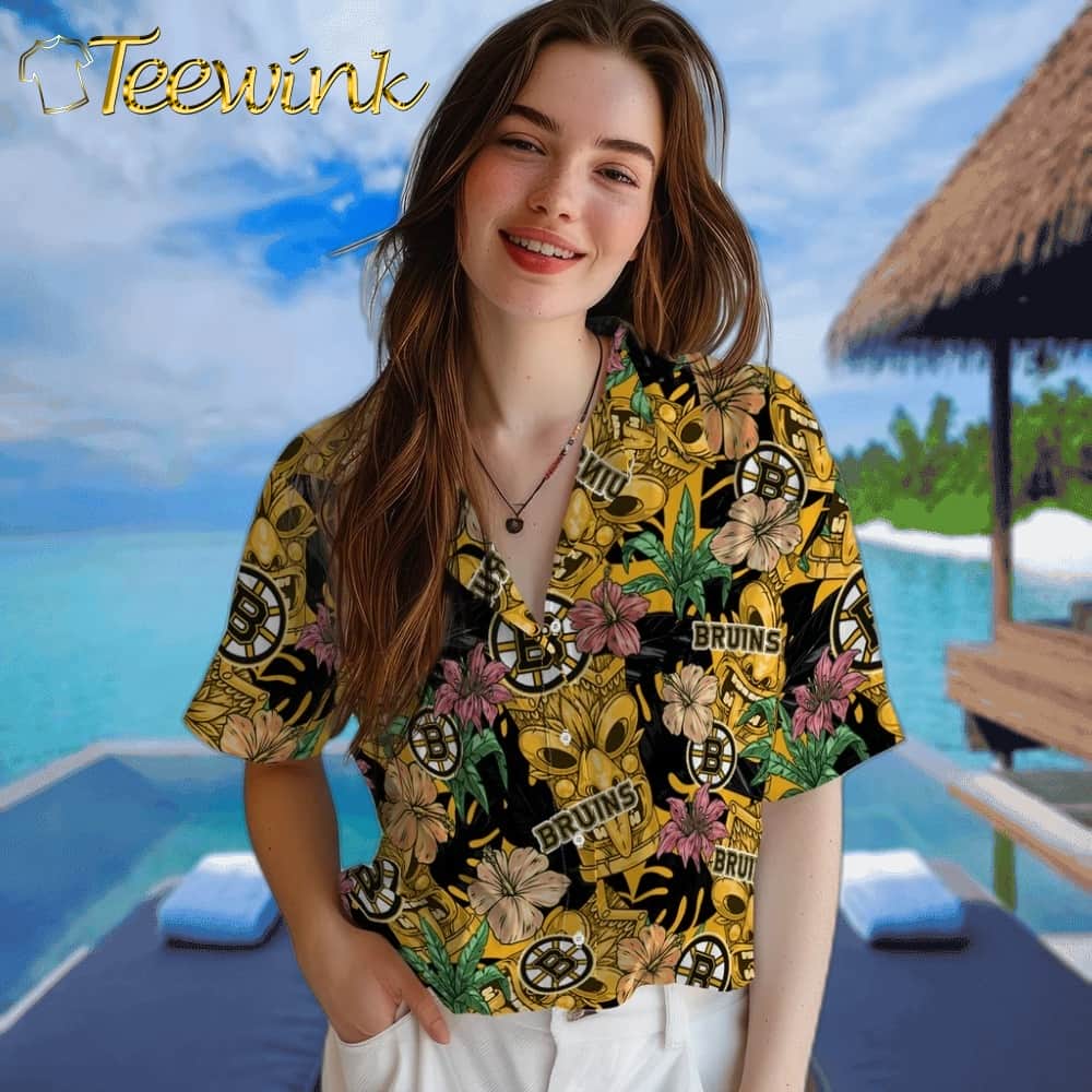 Boston Bruins Hawaiian Shirt – Hibiscus Tiki Jungle image 4 Boston Bruins Hawaiian Shirt – Hibiscus Tiki Jungle image 4