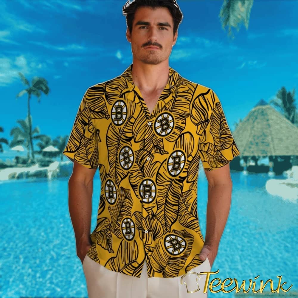 Boston Bruins Hawaiian Shirt – Leaf Outline image 2 Boston Bruins Hawaiian Shirt – Leaf Outline image 2
