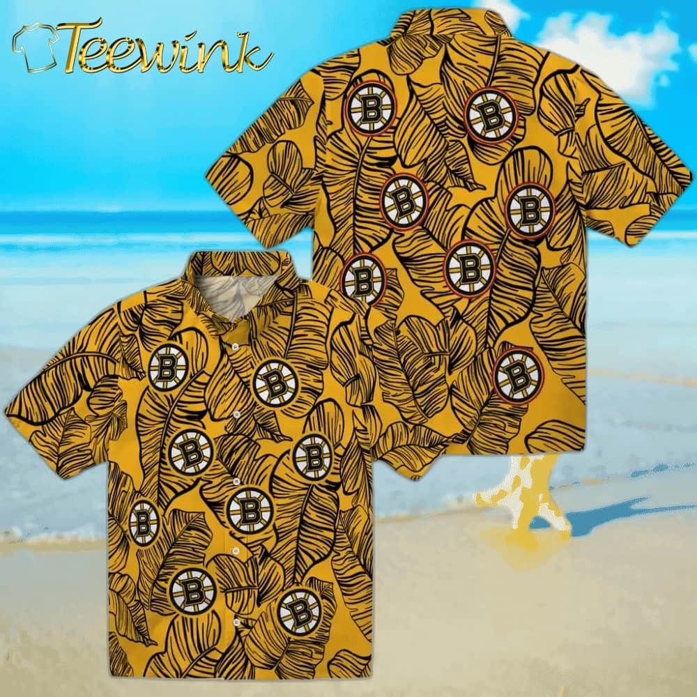 Boston Bruins Hawaiian Shirt – Leaf Outline image 3 Boston Bruins Hawaiian Shirt – Leaf Outline image 3