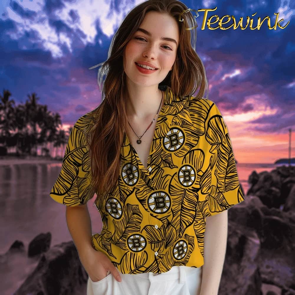 Boston Bruins Hawaiian Shirt – Leaf Outline image 4 Boston Bruins Hawaiian Shirt – Leaf Outline image 4
