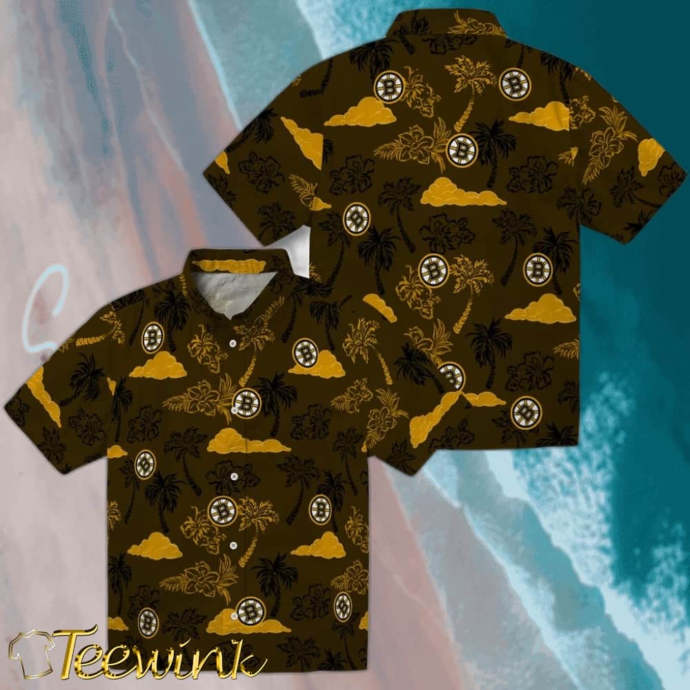 Boston Bruins Hawaiian Shirt – Palm And Clouds image 3 Boston Bruins Hawaiian Shirt – Palm And Clouds image 3