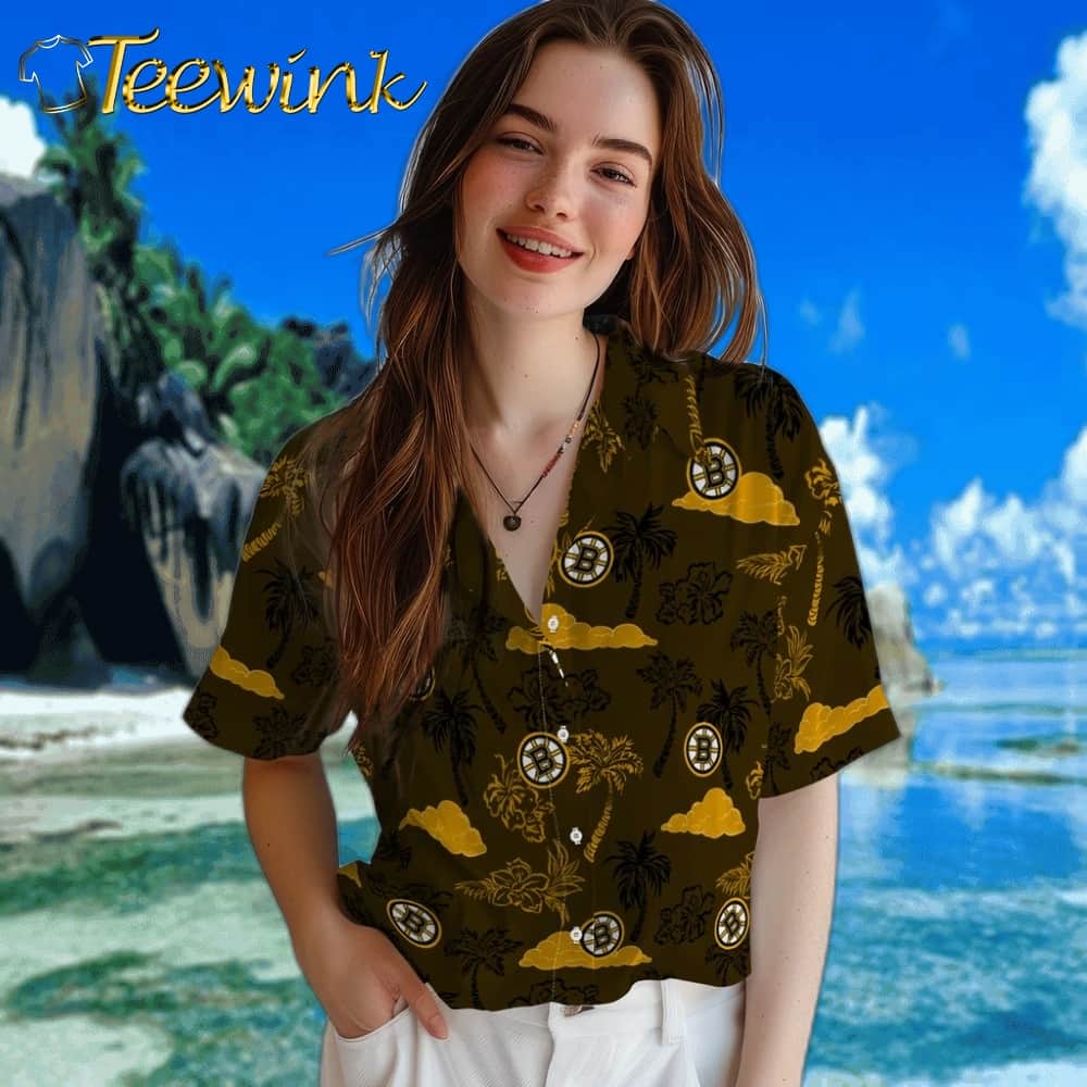 Boston Bruins Hawaiian Shirt – Palm And Clouds image 4 Boston Bruins Hawaiian Shirt – Palm And Clouds image 4