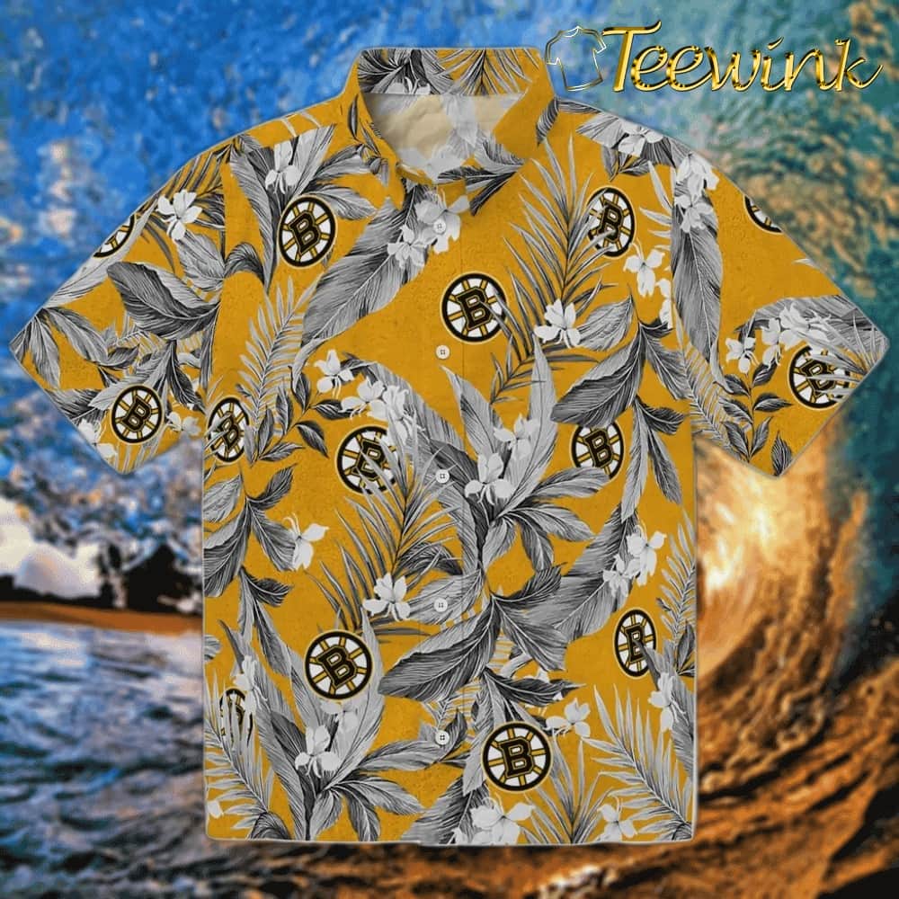 Boston Bruins Hawaiian Shirt – Palm Leaves