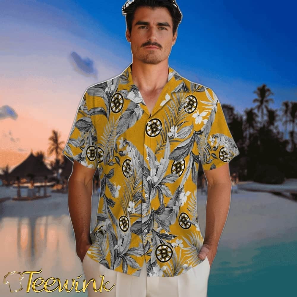 Boston Bruins Hawaiian Shirt – Palm Leaves image 2 Boston Bruins Hawaiian Shirt – Palm Leaves image 2