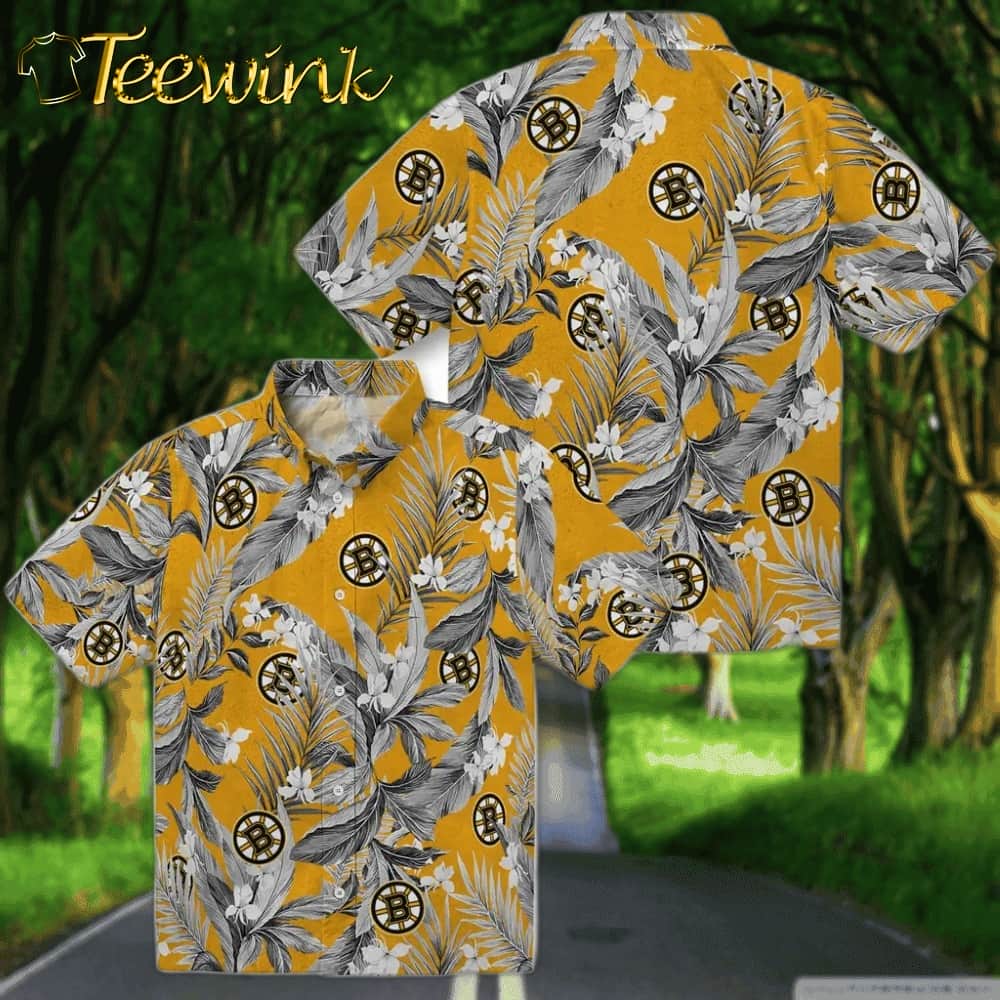 Boston Bruins Hawaiian Shirt – Palm Leaves image 3 Boston Bruins Hawaiian Shirt – Palm Leaves image 3