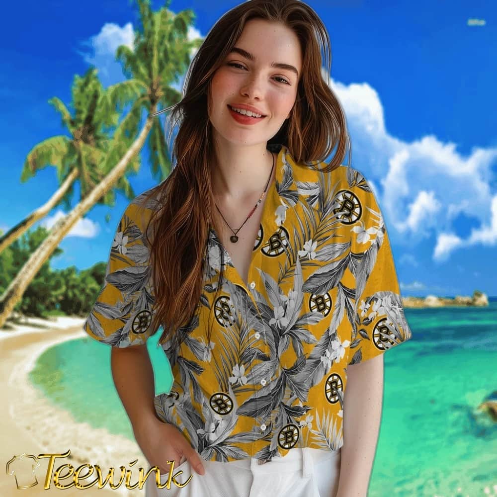 Boston Bruins Hawaiian Shirt – Palm Leaves image 4 Boston Bruins Hawaiian Shirt – Palm Leaves image 4