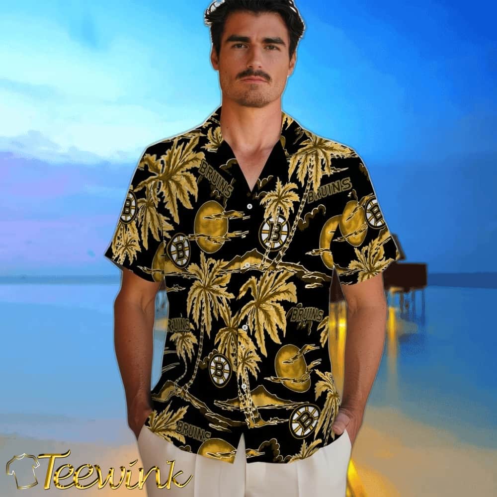 Boston Bruins Hawaiian Shirt – Palm Sunset image 2 Boston Bruins Hawaiian Shirt – Palm Sunset image 2