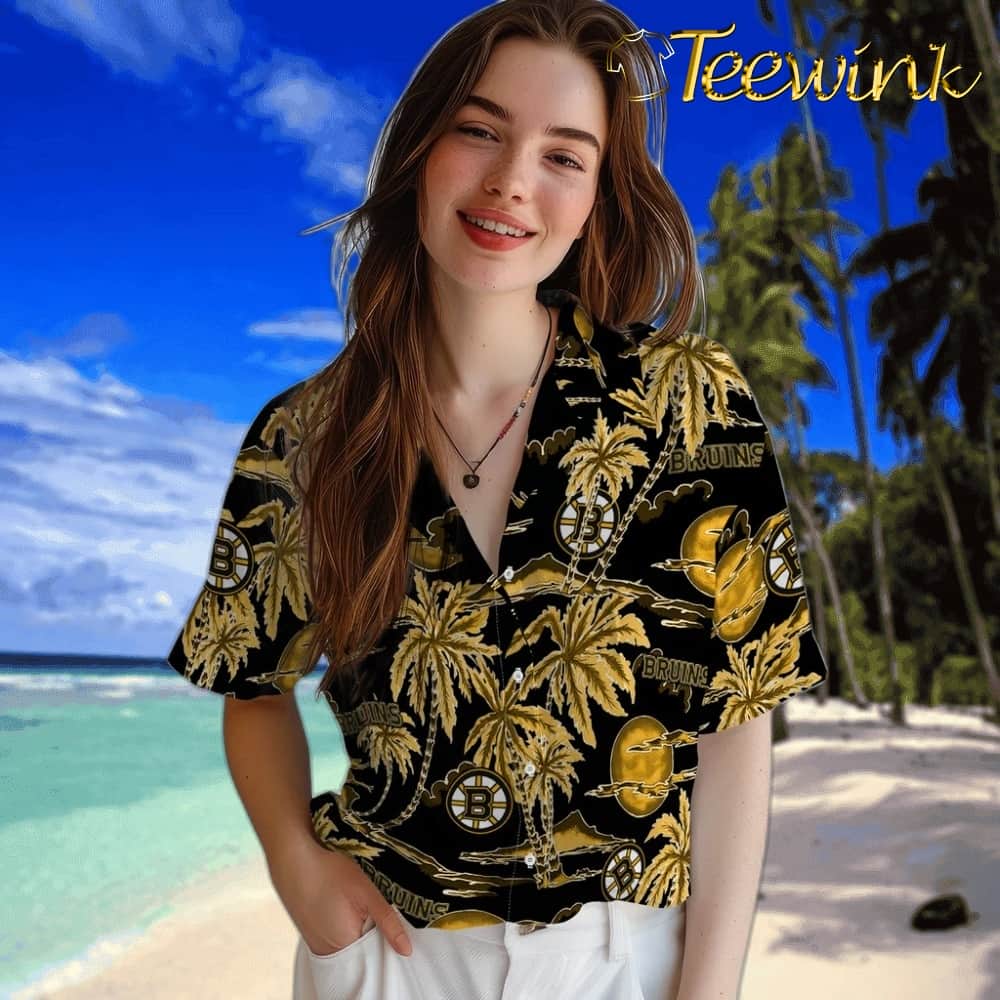 Boston Bruins Hawaiian Shirt – Palm Sunset image 4 Boston Bruins Hawaiian Shirt – Palm Sunset image 4