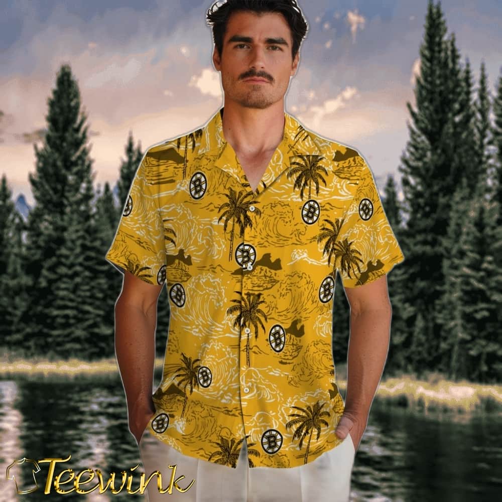 Boston Bruins Hawaiian Shirt – Wave Palm image 2 Boston Bruins Hawaiian Shirt – Wave Palm image 2