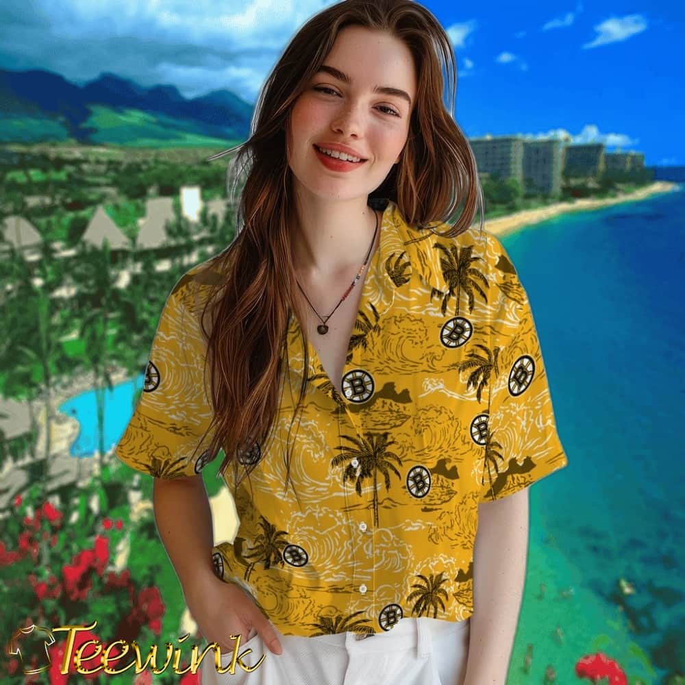 Boston Bruins Hawaiian Shirt – Wave Palm image 4 Boston Bruins Hawaiian Shirt – Wave Palm image 4