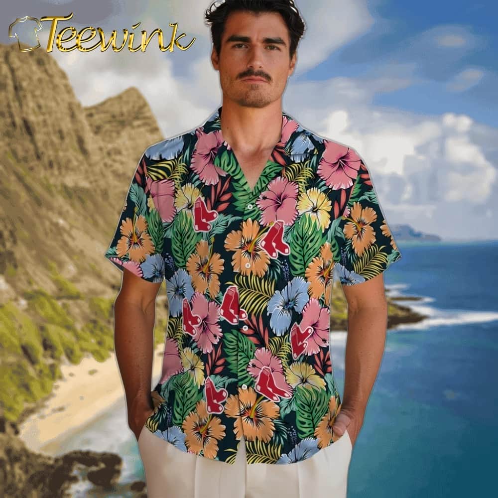 Boston Red Sox Hawaiian Shirt – Brilliant Hibiscus Garden image 2 Boston Red Sox Hawaiian Shirt – Brilliant Hibiscus Garden image 2
