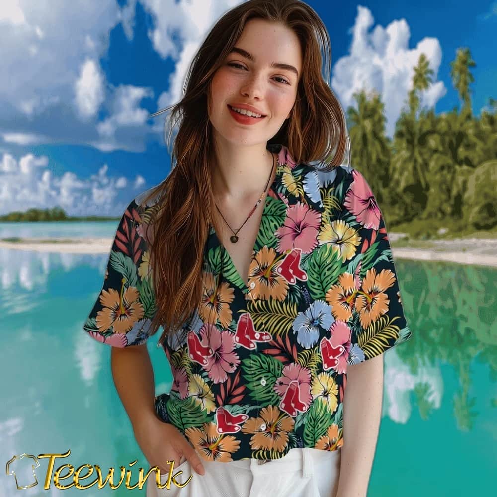 Boston Red Sox Hawaiian Shirt – Brilliant Hibiscus Garden image 4 Boston Red Sox Hawaiian Shirt – Brilliant Hibiscus Garden image 4