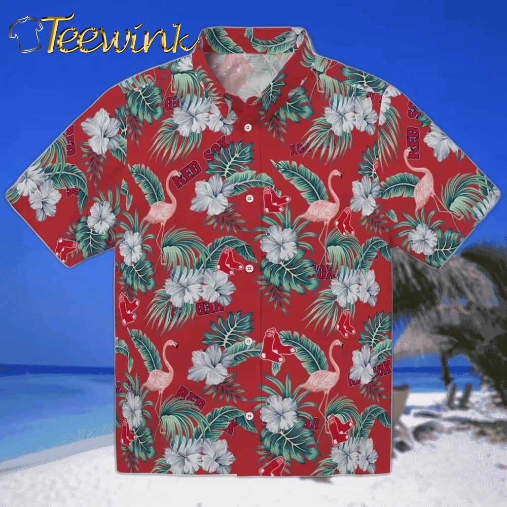 Boston Red Sox Hawaiian Shirt – Flamingo and Hibiscus