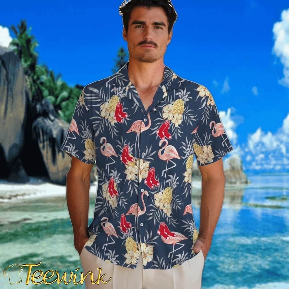 Boston Red Sox Hawaiian Shirt – Flamingo Hibiscus image 2 Boston Red Sox Hawaiian Shirt – Flamingo Hibiscus image 2
