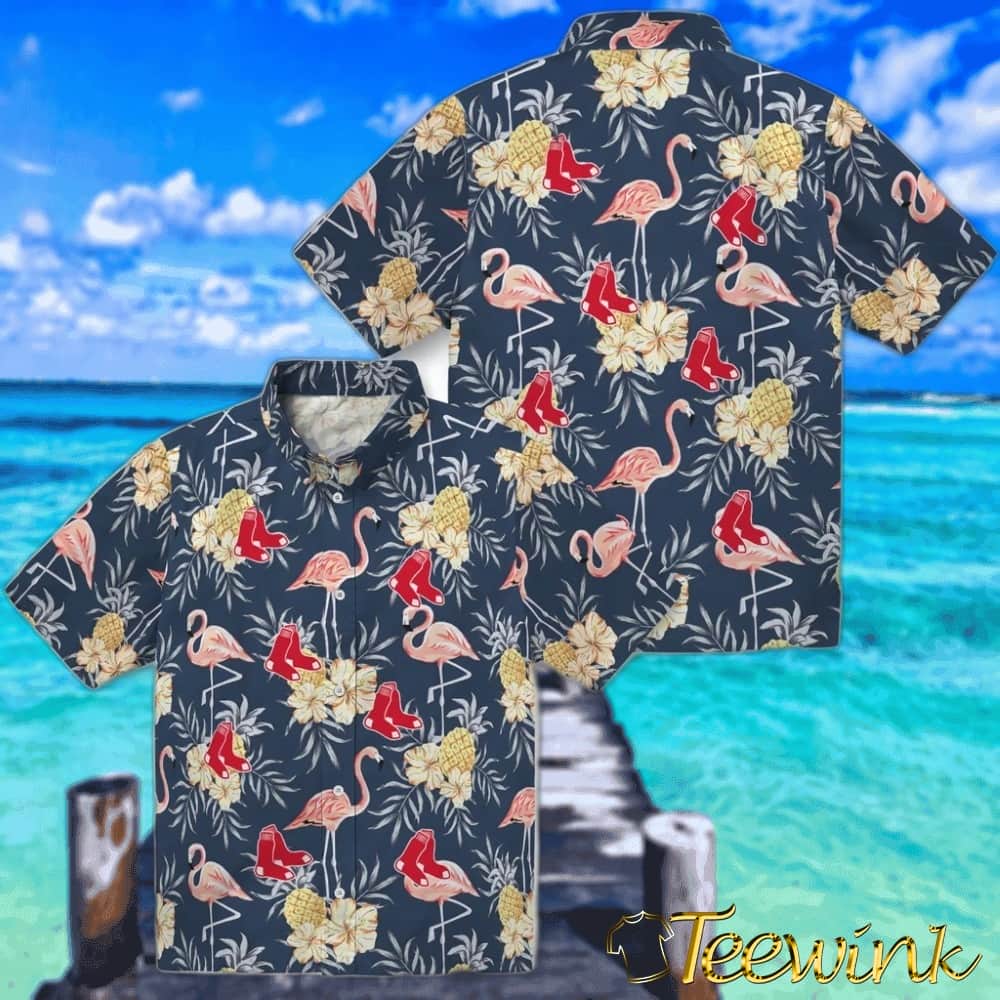Boston Red Sox Hawaiian Shirt – Flamingo Hibiscus image 3 Boston Red Sox Hawaiian Shirt – Flamingo Hibiscus image 3