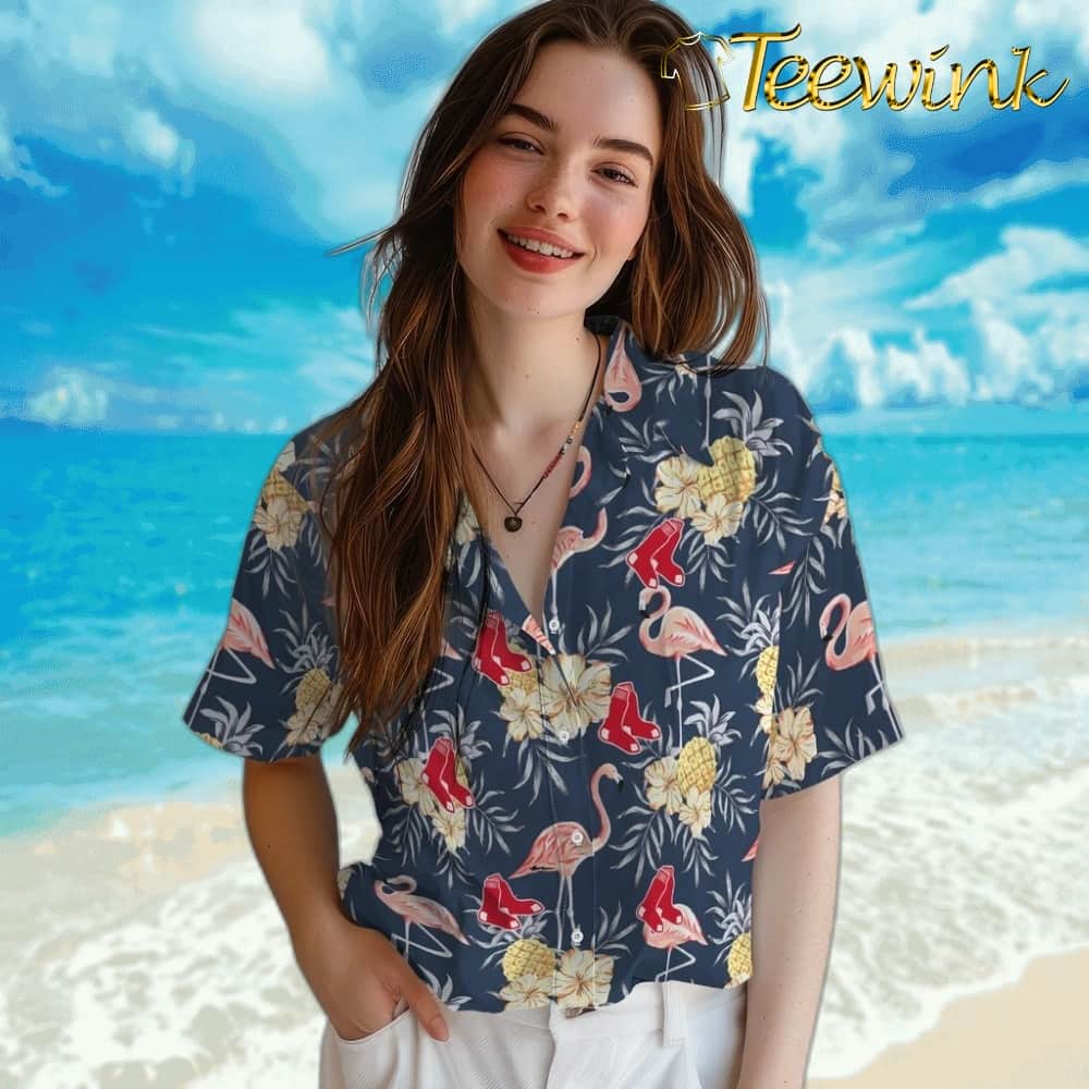 Boston Red Sox Hawaiian Shirt – Flamingo Hibiscus image 4 Boston Red Sox Hawaiian Shirt – Flamingo Hibiscus image 4