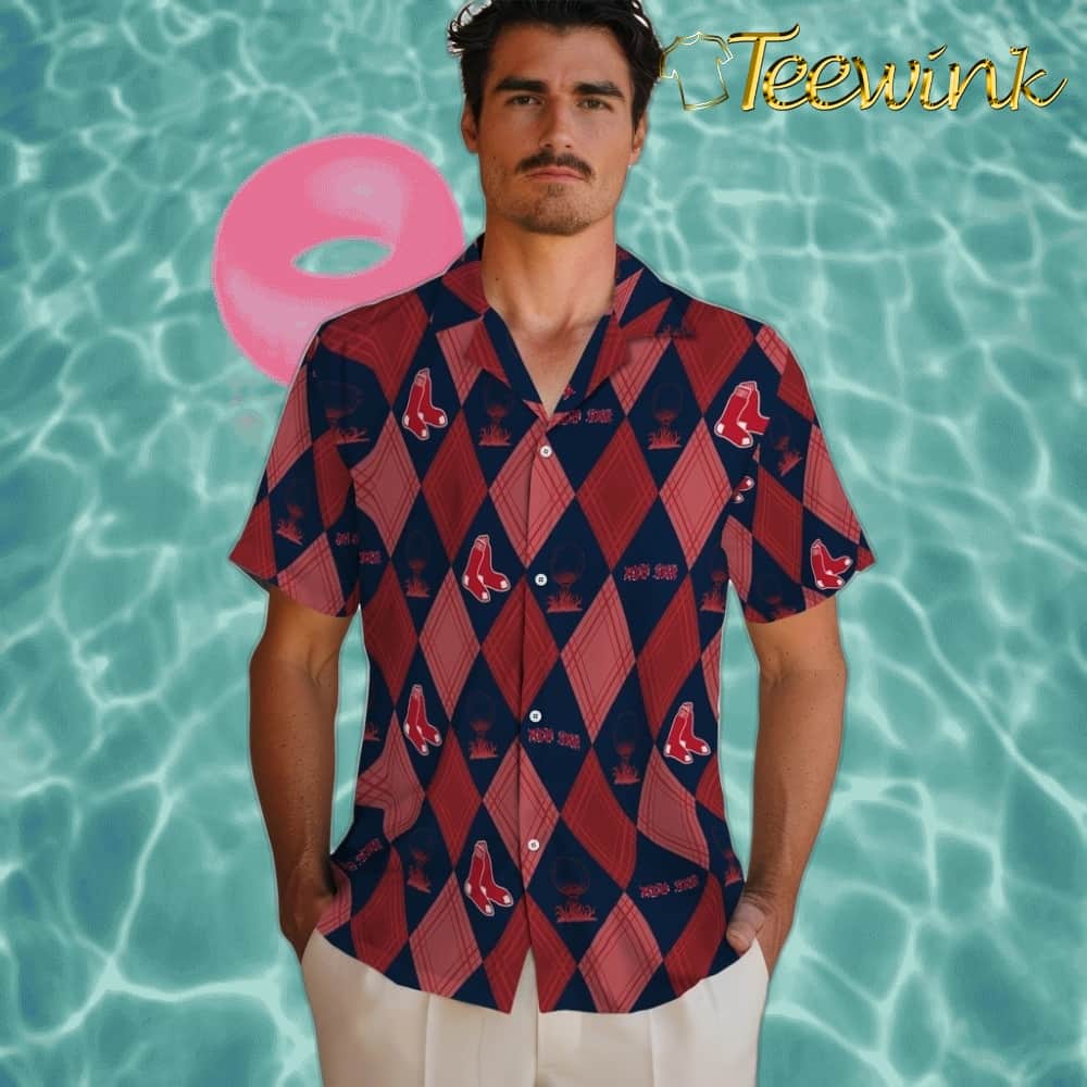 Boston Red Sox Hawaiian Shirt – Golfing Plaid image 2 Boston Red Sox Hawaiian Shirt – Golfing Plaid image 2