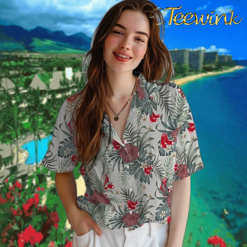 Boston Red Sox Hawaiian Shirt – Hibiscus Designs image 4 Boston Red Sox Hawaiian Shirt – Hibiscus Designs image 4