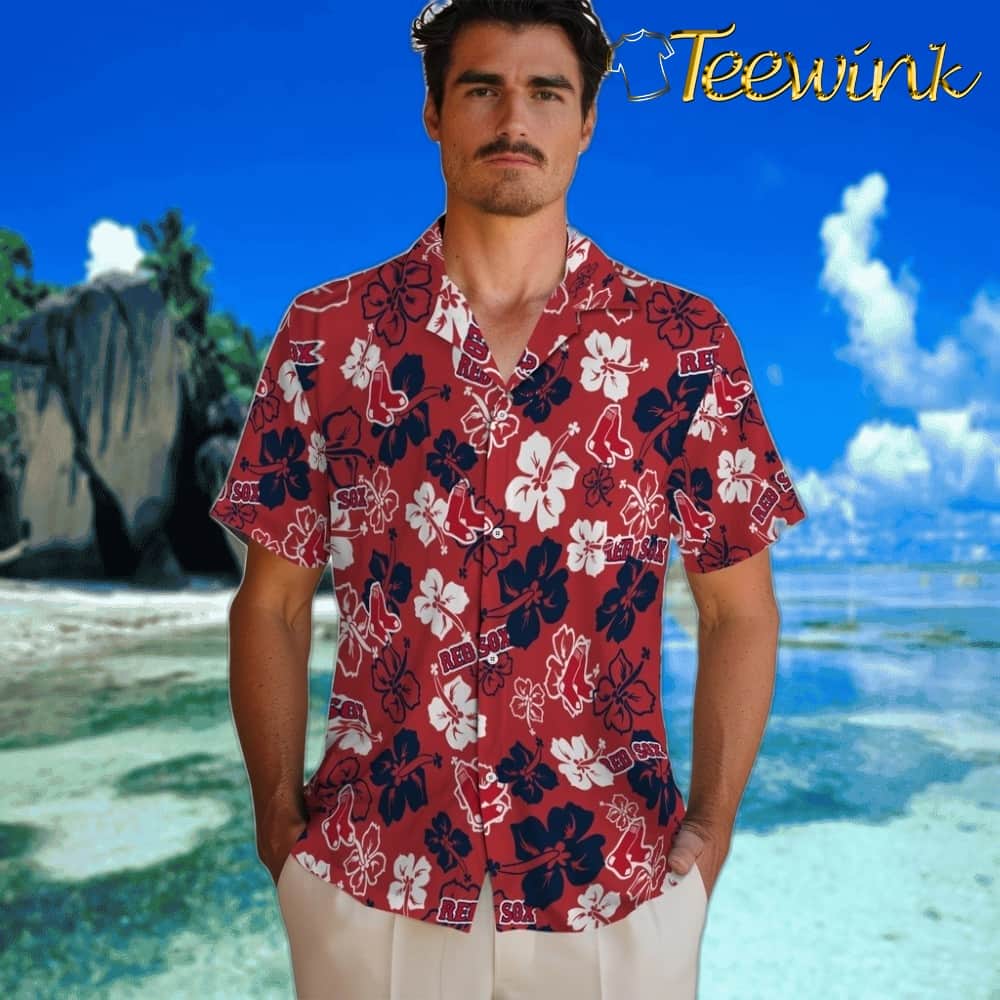 Boston Red Sox Hawaiian Shirt – Hibiscus Flower Design image 2 Boston Red Sox Hawaiian Shirt – Hibiscus Flower Design image 2
