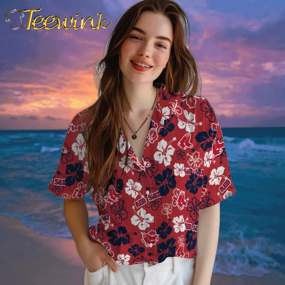 Boston Red Sox Hawaiian Shirt – Hibiscus Flower Design image 4 Boston Red Sox Hawaiian Shirt – Hibiscus Flower Design image 4