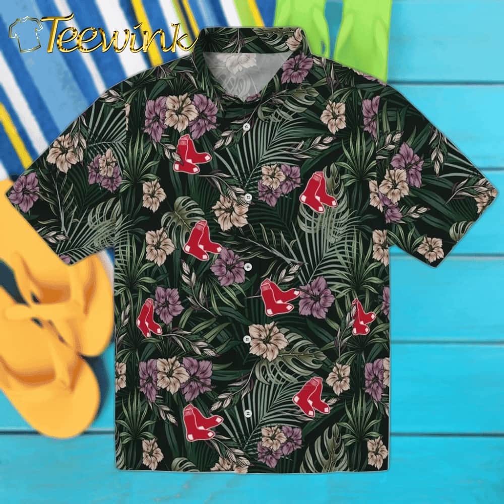Boston Red Sox Hawaiian Shirt – Hibiscus Leaves Pattern