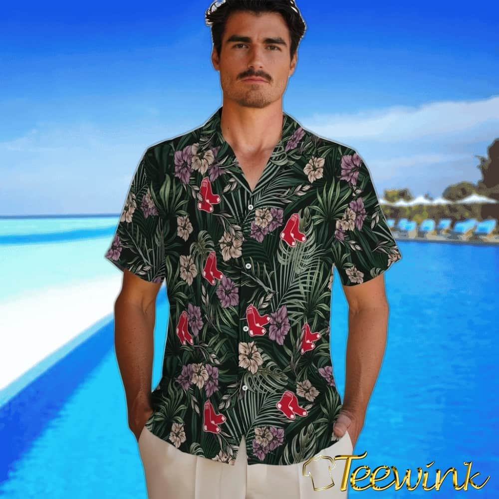 Boston Red Sox Hawaiian Shirt – Hibiscus Leaves Pattern image 2 Boston Red Sox Hawaiian Shirt – Hibiscus Leaves Pattern image 2