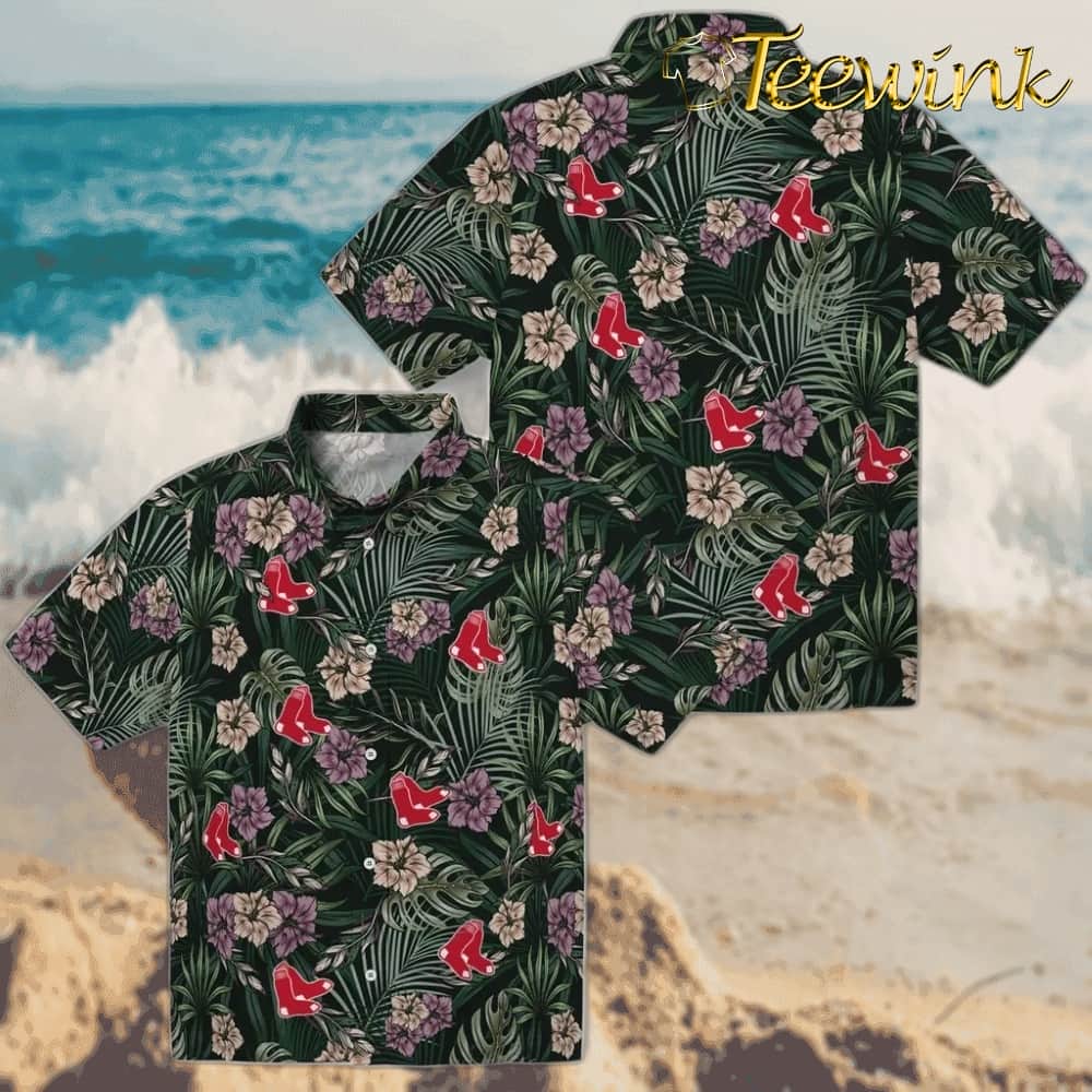 Boston Red Sox Hawaiian Shirt – Hibiscus Leaves Pattern image 3 Boston Red Sox Hawaiian Shirt – Hibiscus Leaves Pattern image 3