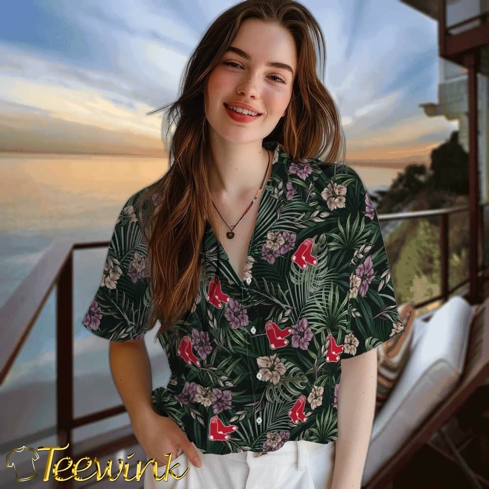 Boston Red Sox Hawaiian Shirt – Hibiscus Leaves Pattern image 4 Boston Red Sox Hawaiian Shirt – Hibiscus Leaves Pattern image 4