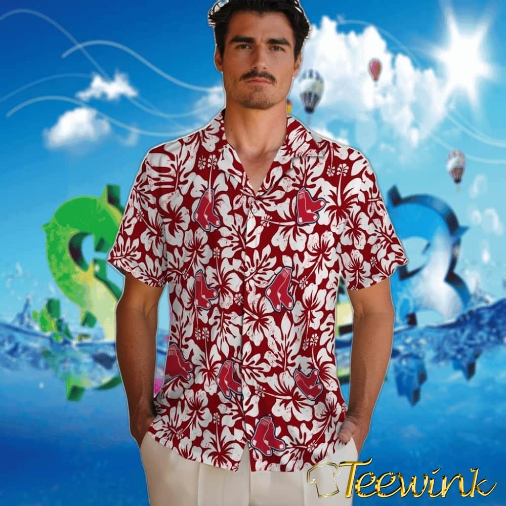 Boston Red Sox Hawaiian Shirt – Hibiscus Motif image 2 Boston Red Sox Hawaiian Shirt – Hibiscus Motif image 2