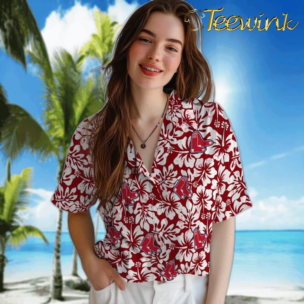 Boston Red Sox Hawaiian Shirt – Hibiscus Motif image 4 Boston Red Sox Hawaiian Shirt – Hibiscus Motif image 4