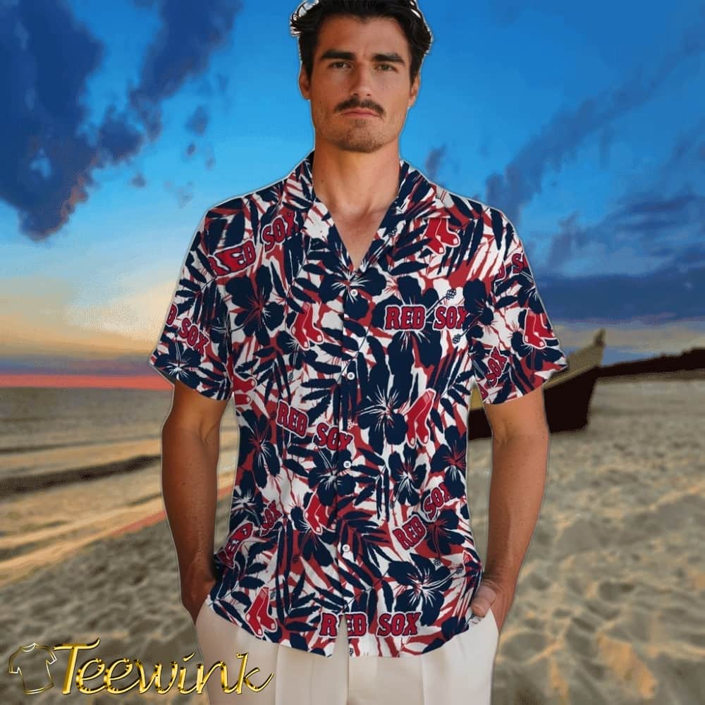 Boston Red Sox Hawaiian Shirt – Hibiscus Overlay image 2 Boston Red Sox Hawaiian Shirt – Hibiscus Overlay image 2