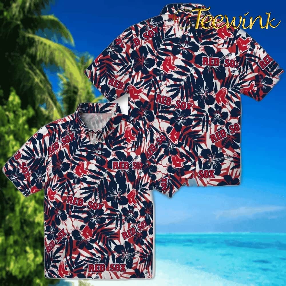 Boston Red Sox Hawaiian Shirt – Hibiscus Overlay image 3 Boston Red Sox Hawaiian Shirt – Hibiscus Overlay image 3