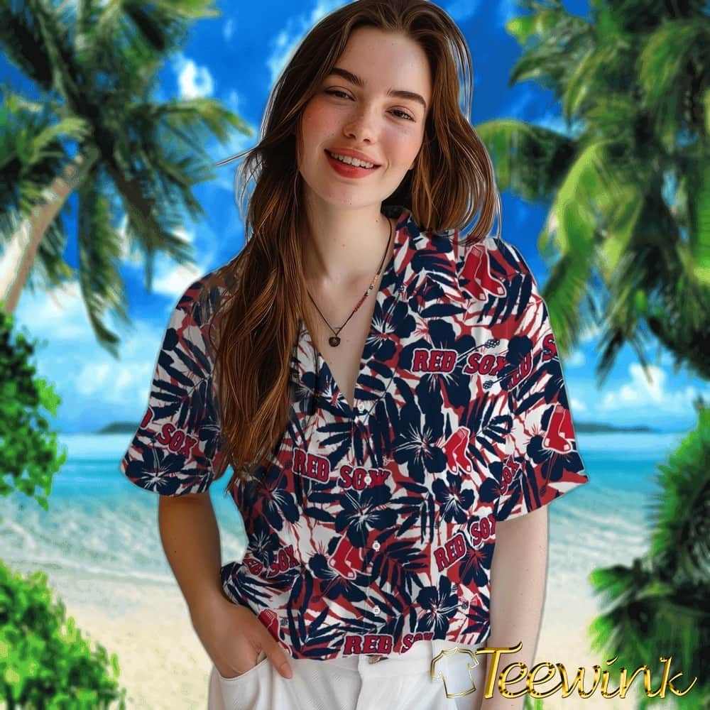 Boston Red Sox Hawaiian Shirt – Hibiscus Overlay image 4 Boston Red Sox Hawaiian Shirt – Hibiscus Overlay image 4