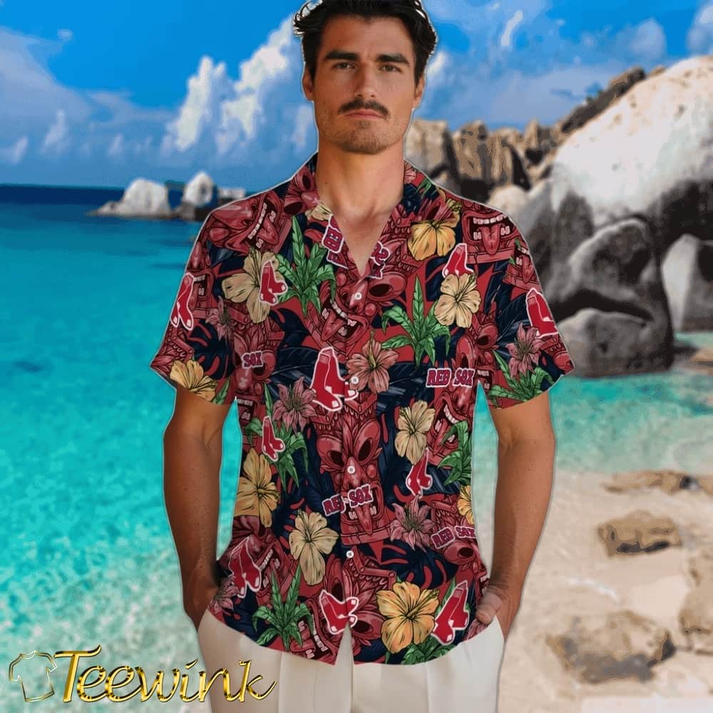 Boston Red Sox Hawaiian Shirt – Hibiscus Tiki Jungle image 2 Boston Red Sox Hawaiian Shirt – Hibiscus Tiki Jungle image 2