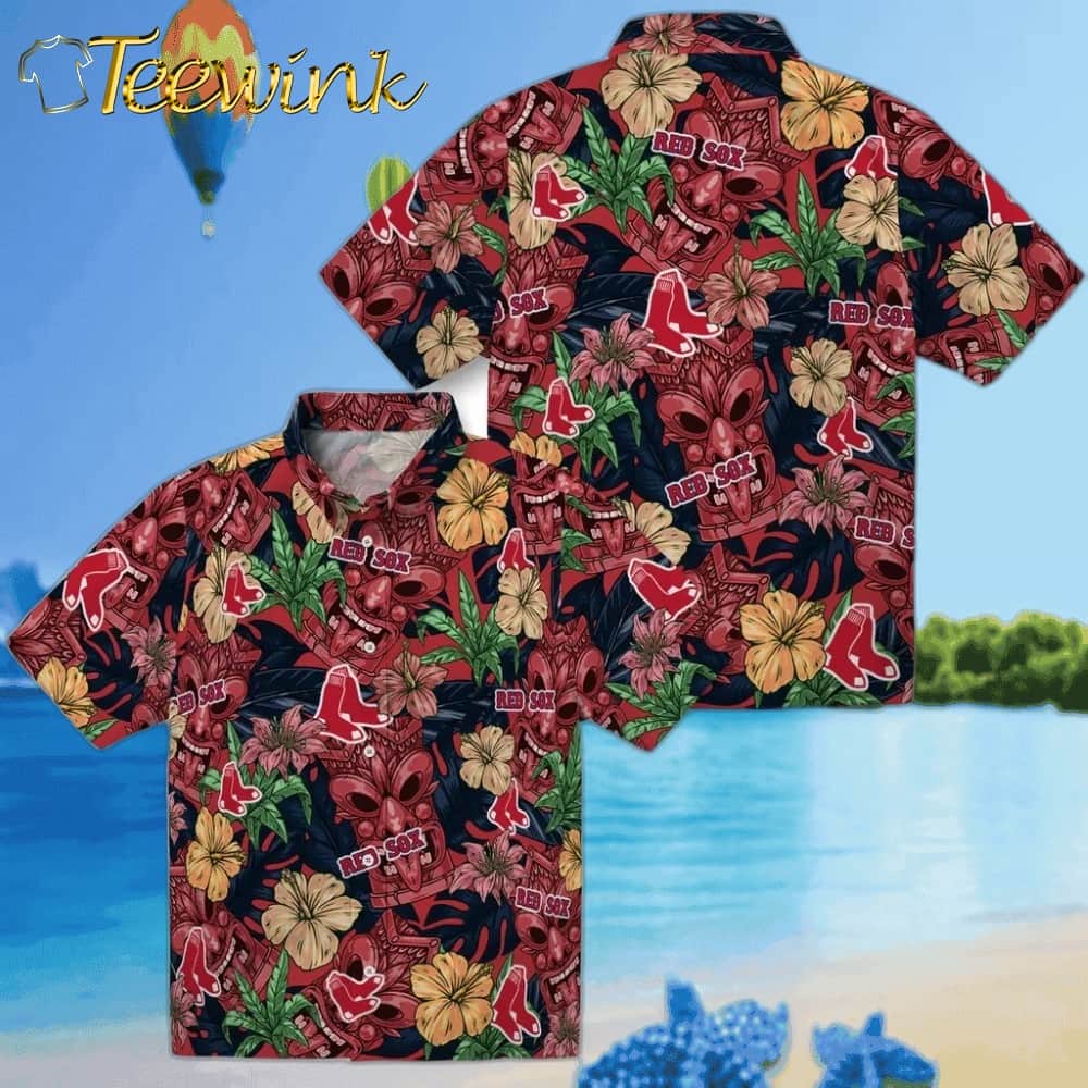 Boston Red Sox Hawaiian Shirt – Hibiscus Tiki Jungle image 3 Boston Red Sox Hawaiian Shirt – Hibiscus Tiki Jungle image 3