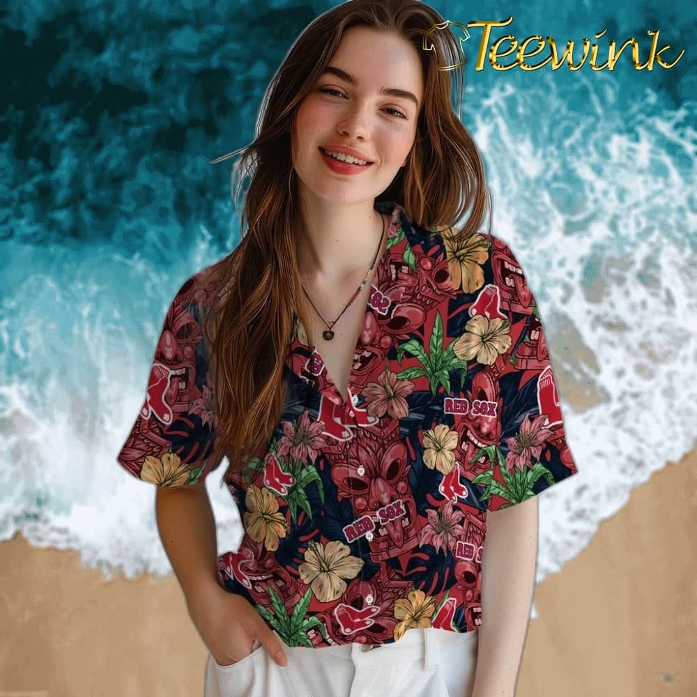Boston Red Sox Hawaiian Shirt – Hibiscus Tiki Jungle image 4 Boston Red Sox Hawaiian Shirt – Hibiscus Tiki Jungle image 4