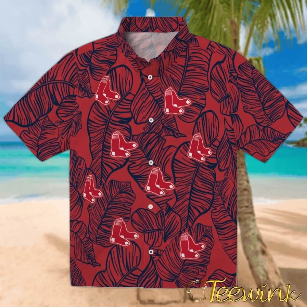 Boston Red Sox Hawaiian Shirt – Leaf Outline